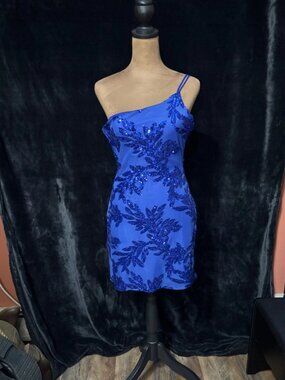 Women’s blue Sequins side shoulder spaghetti straps